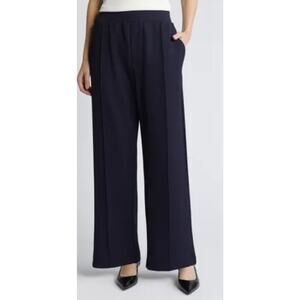 COS Navy Blue Knit Wide Leg Pants Elastic Waist Minimalist Capsule Relaxed Sz Sm